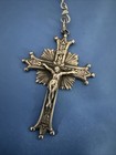 Vintage Mid Century Sterling Silver Crucifix Rosary Marked Wood Beads