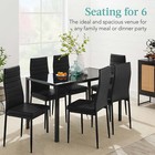 7-piece Kitchen Dining Table Set W  Glass Tabletop 6 Faux Leather Chairs Black
