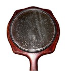 Antique Wooden Hand Makeup Beauty Mirror With Beveled Glass Primitive Brown