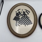 Vintage Oval Framed Colonial Cross Stitched Wall Hanging Set Of 2 Black   White  