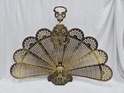 Antique Folding Brass Peacock Fireplace Screen Fan Ornate Victorian Style Hearth