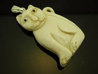 Cat Double Sided 3d Hand Carved Water Buffalo Bone Silver Tone Pendant Necklace 