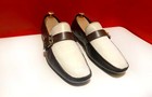  749 00    Prada Luxury Men s Dark Brown White Leather Loafers Shoes  Size 7