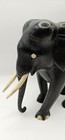 Antique Black Ebonised Hand Carved Wood Indian Anglo Elephant Intact Tusks