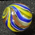Blue Yellow White Gold Banded Swirl 1  Shooter Hot House  Glass Marble Lampwork