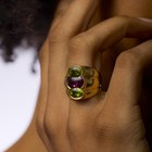 Vintage French Amethyst Peridot 18k Yellow Gold Three Stone Ring