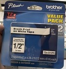 Brother Genuine P-touch  Tze-231  2 Pack Tape Tze2312pk Black Print White Tape
