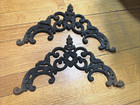 2 Vtg Rusty Cast Iron Scroll Wall Decor Pediment Architectural Accent Salvage