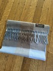 Women   s 100  Cashmere Twill Plaid Fringe Scarf Blue Gray Beige White Scotland
