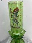 Antique Bohemian Harrach Green Art Glass Vase Enameled 10 5    Tall Circa 1880   s