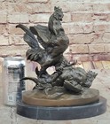 Vintage Solid Brass Roosters Sculpture French Pair Crowing Fighting Cocks Italia