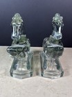 L e  Smith Clear Glass Rearing Horse Bookends 1940 s Pair Vintage