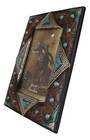 Rustic Western Turquoise Gems Silver Nails Faux Leather 5x7 Picture Photo Frame