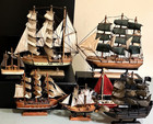 Large Lot Vintage Wooden Model Pirate Ships Boats Nautical Decor Set X 7