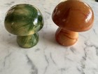 2 Vintage Retro Marble Or Alabaster Mushroom Paperweight 1960s 1970s