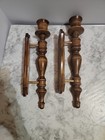 Vtg Pair Of Wooden Sconce 16   Candlestick Wall Hanging Candle Holders Decor