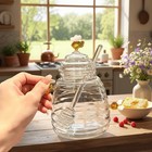 Honey Jar With Dipper And Lid glass Honey Pot Container Dispenser clear Glass