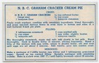 Nbc National Biscuit Company Graham Cracker Cream Pie  1930 s Recipe 4 x2  Sheet
