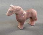 Vintage Zuni Carved Rose Marble Horse Fetish With Turquoise Eyes  Unsigned