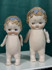 Lot Of 2 Antique German Hertwig All Bisque Molded Bow Girl Dolls