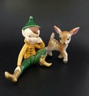 Vintage 1950-60 s Pixie Elf And Deer Fawn Figurine Japan   Holland Mold Lot Of 2