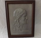 Vintage Pressed Metal Relief Of Jesus - Framed Eddie s Art Shop Ny 18  X 14 