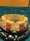 Chinese Carved Cinnabar Silver Filigree Panel Bracelet