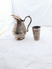 Antique Middle Eastern Hand Hammered Copper Water Pitcher And Cup