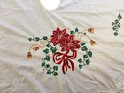 Vintage White Hand Embroidered Hand Made Poinsettia   Holly Christmas Tree Skirt
