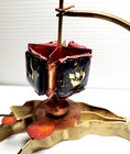 Artisan Metal Copper Brass Hanukkah Dreidel On Stand Glass Plaques Chanukah