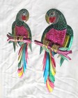 Pair Vintage Mid Century Colorful Pressed Tin Wall Mount Parrots  Glass Eyes