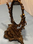 Ornate Solid Brass Vanity Mirror W  Matching Tray     Hollywood Regency Style