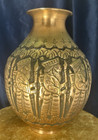 Vintage Persian Hand Engraved Heavy Copper Vase With Kings Design 10 Inches High