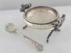 Rare Sterling Silver Wendt Salt Cellar Dish W  Dog Fox   Osiris Spoon C1870