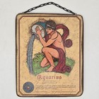 Vintage Zodiac Wood Wall Plaque Aquarius Astrology Art 1970 Rustic 