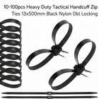 10-100pcs Heavy Duty Tactical Handcuff Zip Ties 13x500mm Black Nylon Dbl Locking
