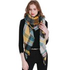 Women Blanket Plaid Scarf Wrap Shawl Soft Cozy Pashmina Yellow-cream-black