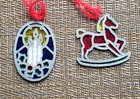 Vintage Lot Of 2 Christmas Stained Glass Metal Ornaments Sun Catchers 