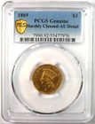 1869 Three Dollar Indian Gold Coin  3 - Certified Pcgs Au Details - Rare Date 