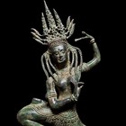 Bronze Dancing Apsara Statue 15 5  Antique Khmer Style Verdigris Patina Decor