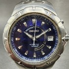 Seiko Kinetic Watch Men 40mm Blue Dial Silver Tone Date 5m62-0ah0 New Cap Read  