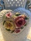 White Porcelain Floral Vase 3d Roses Heart  8    Tall New In Box Gift New Vntg