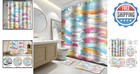 Complete 4pcs Watercolor Shower Curtain Set With Non-slip Bath Rugs - Fun Design