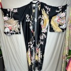 Vintage Made In Japan Kimono Robe -peacock Bird  belt Geisha Womens Lounge Patio