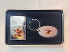 1995 Zippo Lighter Anheuser Busch A And Eagle Logo With Key Chain Set In Tin