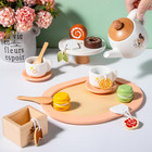 Wooden Tea Set For Little Girls  19pcs Party Playset With Teapot  Cups  Dessert 