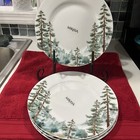 Mikasa Bone China Watercolor Forest Christmas Tree Dinner  Plate Set Of Four New