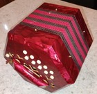 Vintage Concertina   Accordion Made In Italy  Red Pearl Cellulose 20 Button