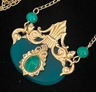 Vintage Necklace Antique Green Peking Czech Glass Art Deco Pendant
