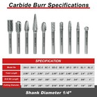 Professional 10 Pcs Tungsten Carbide Rotary Burr Bits Set  Double Cut Carbide Bu